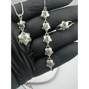 Emerald Jewelry Handmade 925 Starling silver Set With 20” Chain